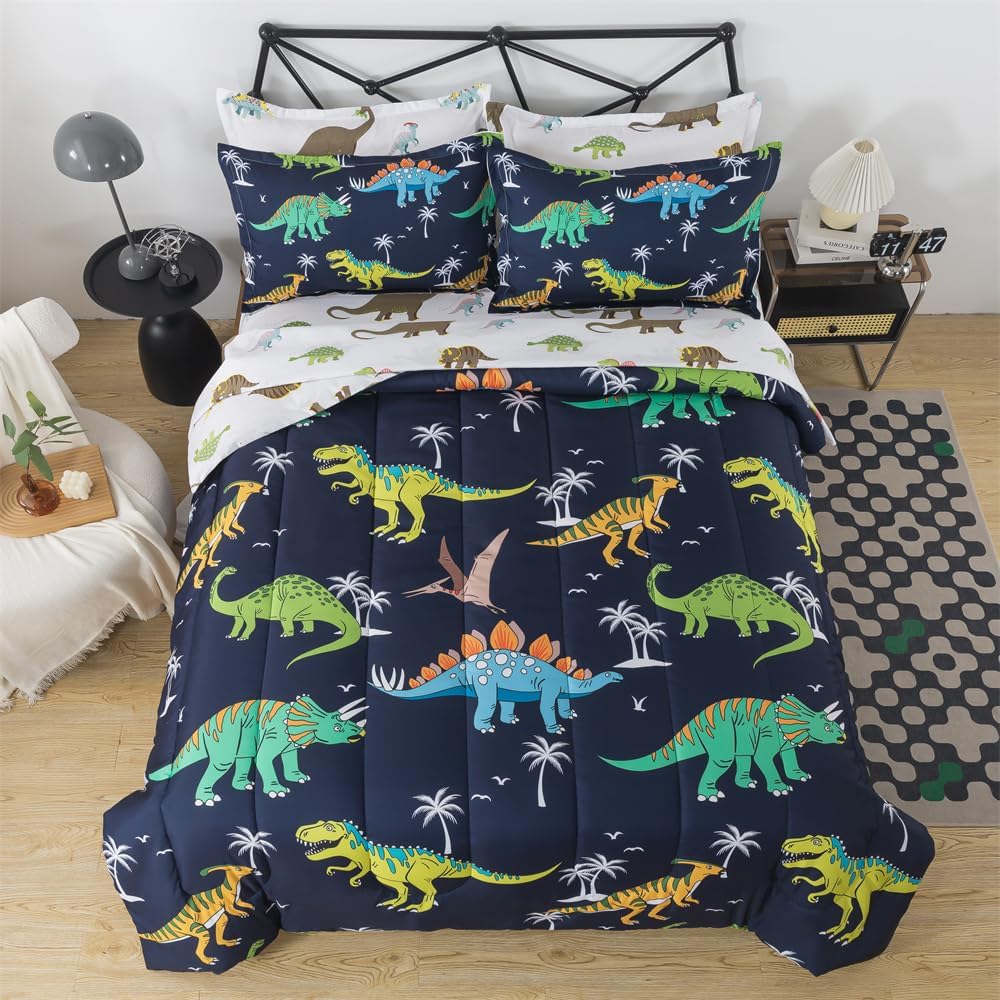 lishjekee Kids Dinosaur Comforter Full 7 Pieces Dinosaur Bedding Set Jungle Bed in A Bag for Boys T-Rex Dino Comforter and Sheets Set for Teens Girls Coco Animal Bed Sets Home Decor