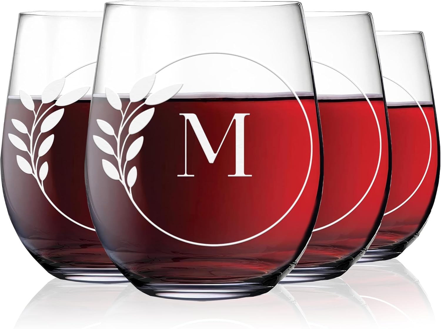 Greenline Goods Letter M Monogram Stemless Wine Glasses - Discover our Crystal Etched Wine Glass - Cocktail Glass with Personalized Initial
