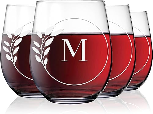 Greenline Goods Copas de vino sin tallo con monograma de letra L, descubre nuestra copa de vino grabada con cristal, copa de cóctel con inicial