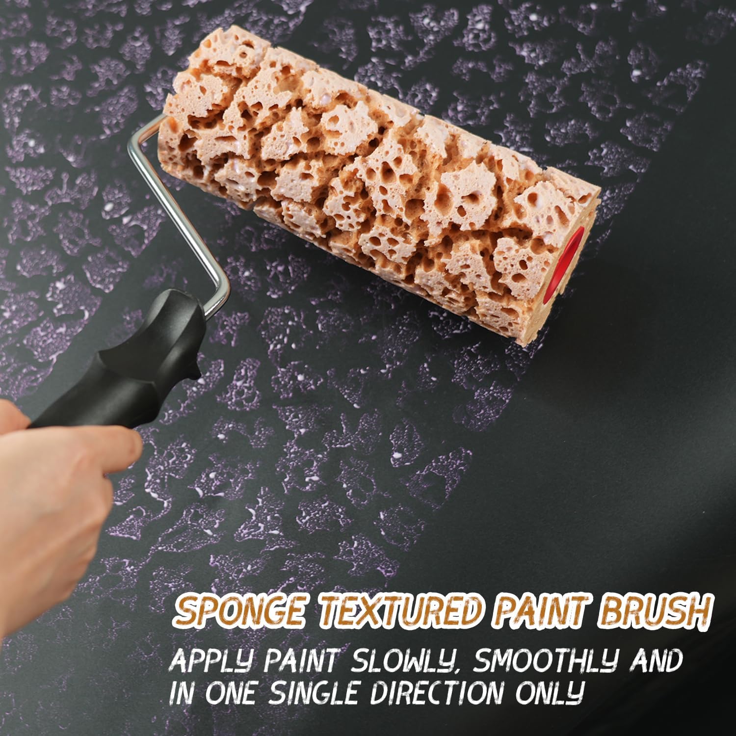 Sea Sponge Texture Roller for Painting, 6+8"Sponge Paint Roller+ 4FT Pole