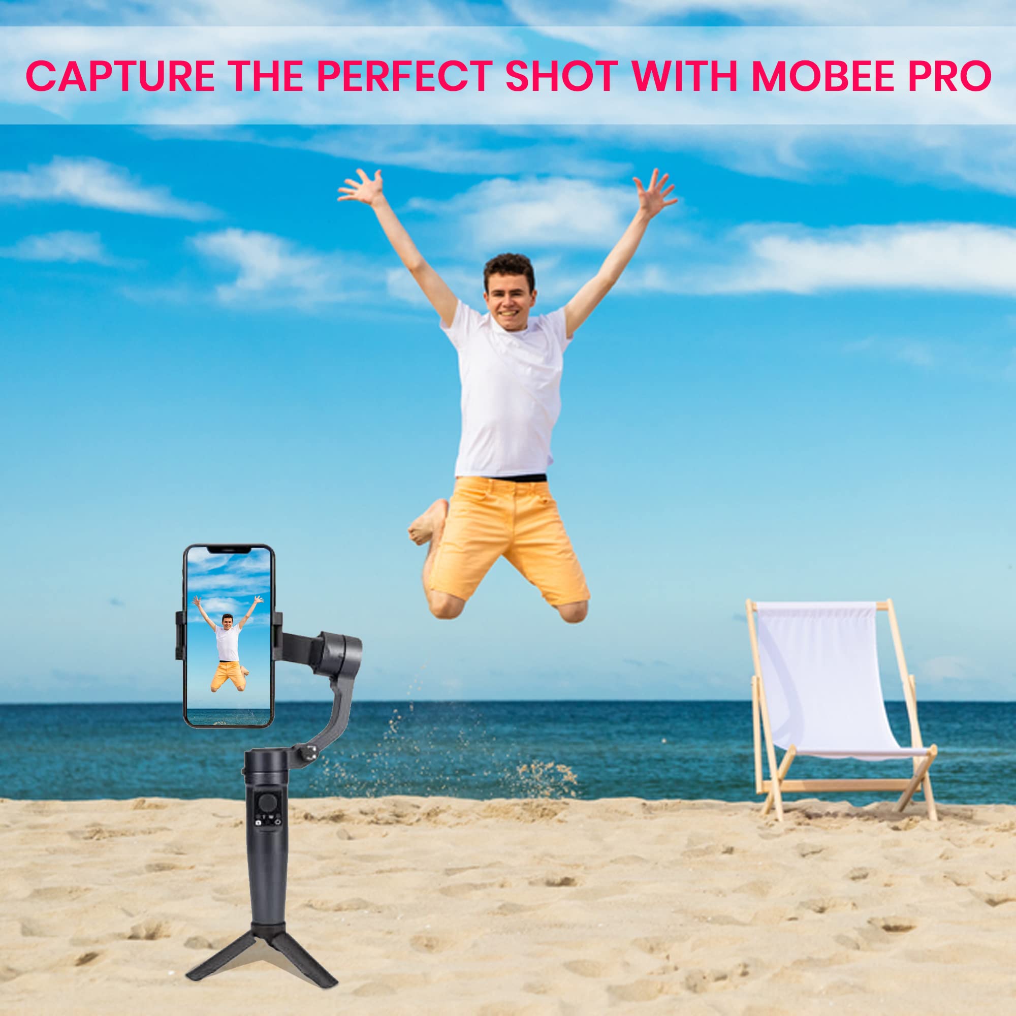 Mobee Pro Cinemashot - Gimbal movil Estabilizador para Smartphone Soporte de teléfono antivibración Gimbal Estabilizador para Móvil de 3 Ejes Trípode estabilizador diseño Plegable y portátil