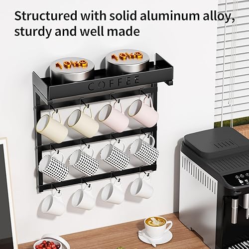 Miniatura 2 de RCHYFEED Estante para tazas de café montado en la pared, organizador para tazas de café para exhibición y colección de cocina en el hogar, estante