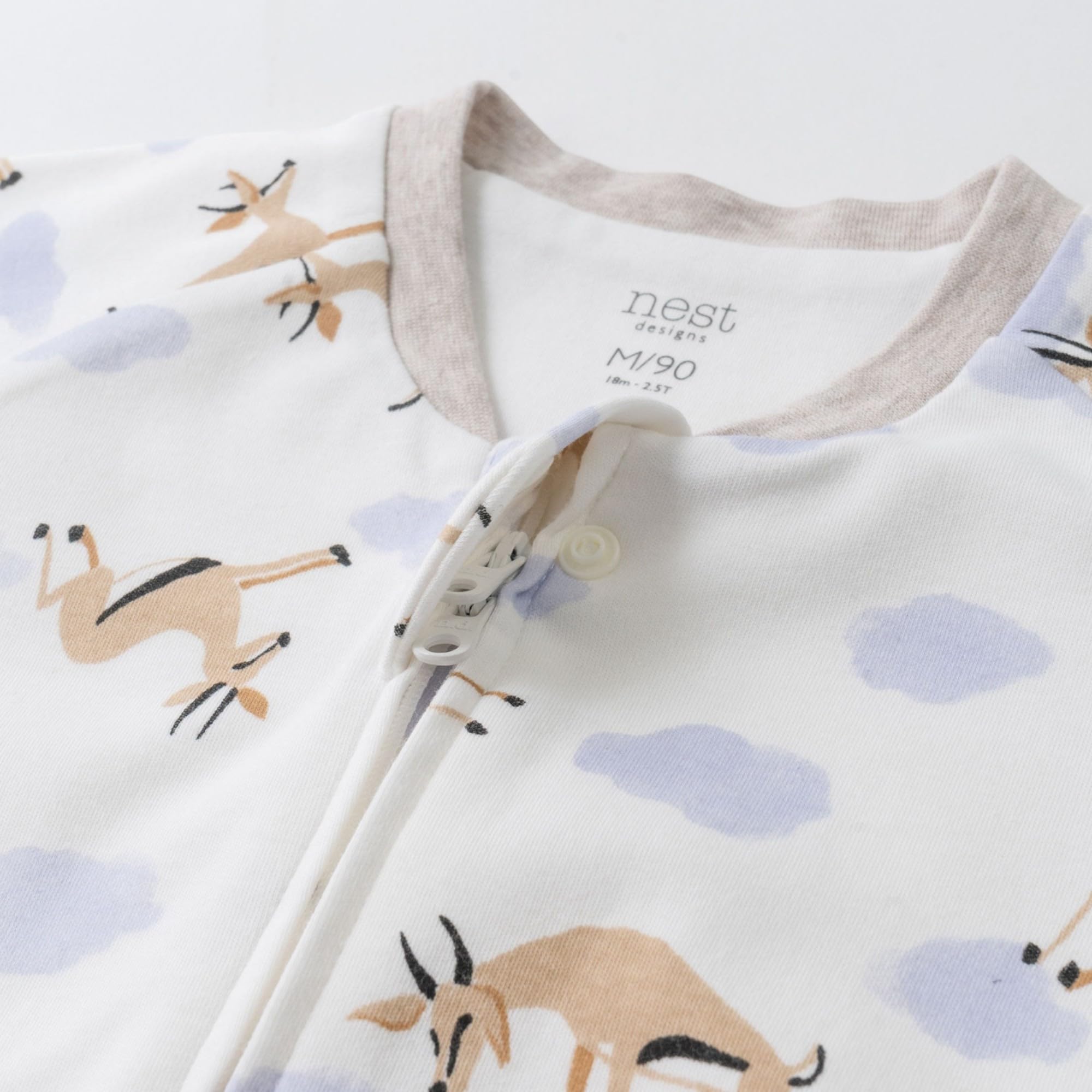 Nest Designs Organic Cotton - Sleeve Footed Sleep Bag 1.0 TOG | Gazelle Sky / 2T-3T