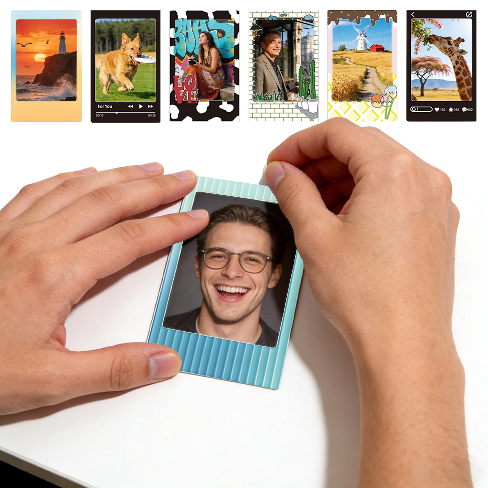 30er-Pack 7,6-cm Fotorahmen-Sticker, kompatibel mit Fujifilm Instax Mini EVO/LiPlay/SE/12/11/9/8/7S/40/41/70/50S/90 & Polaroid – 2×3 Sofortbildrahmen, selbstklebende klare Mini-Filmsticker