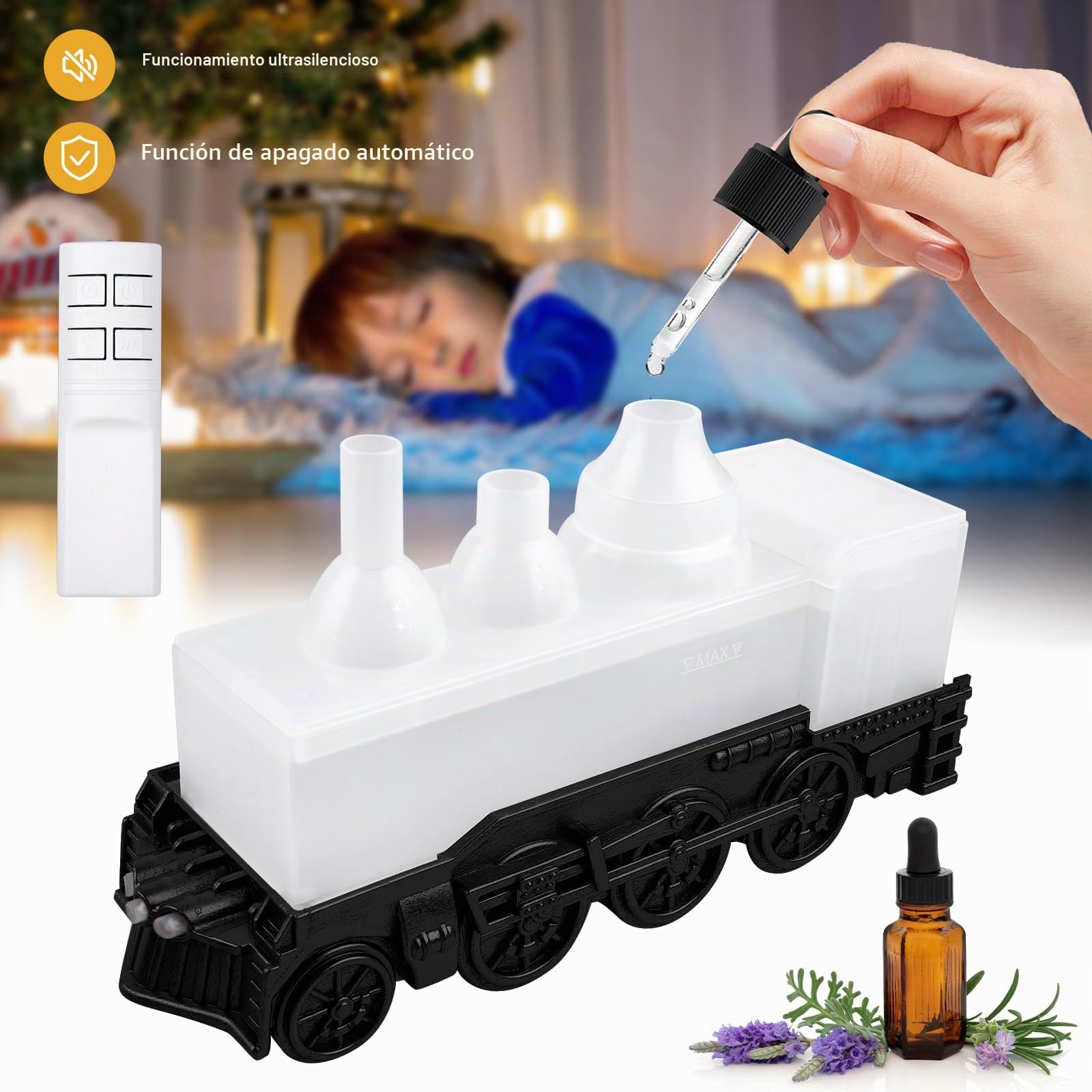 Humidificador de tren de 300 ml, humidificador de aire, difusor de aceites esenciales, humidificador de aire para cámara ultrasónica, para una humidificación eficaz y una distribución de perfumes