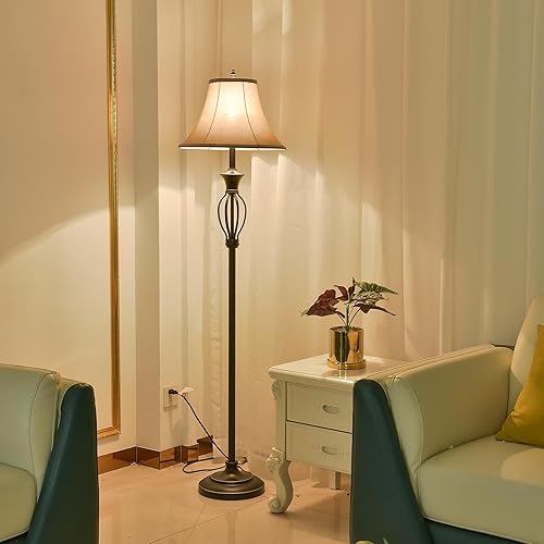 Miniatura 4 de Juego de 3 lámparas (2 lámparas de mesa, 1 lámpara de pie), juego de 3 lámparas de sala de estar, juego de lámparas de pie y mesa en acabado bronce