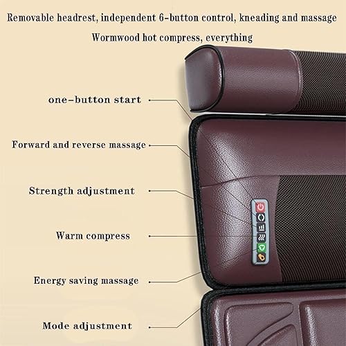 Miniatura 4 de Tapete de masaje de cuerpo completo, tapete de masaje térmico con 20 cabezales de masaje Shiatsu de cuello, masajeador eléctrico para uso en casa y