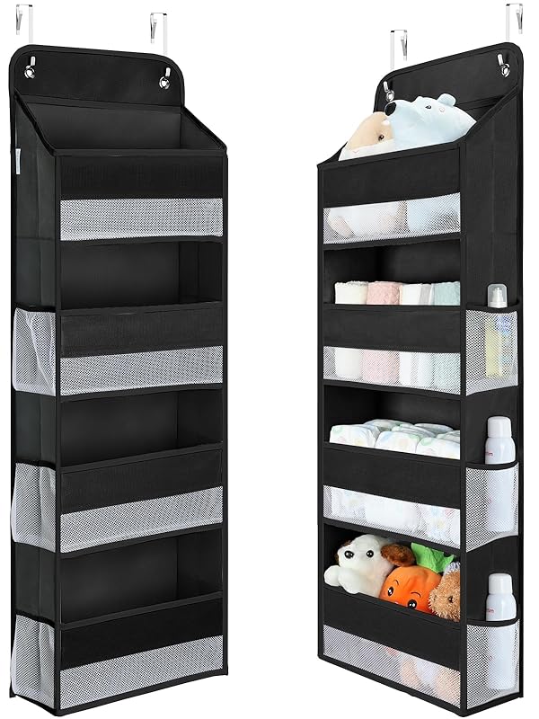 Yecaye 1 Pack Over the Door Organizer, 35.2lbs Load Toy Stuffed Animal Storage, Swing-proof Hanging Bathroom Organizers and Storage for Nursery Newborn Baby Essential Stuff, Black by Yecaye - Used condition - CA$28.99