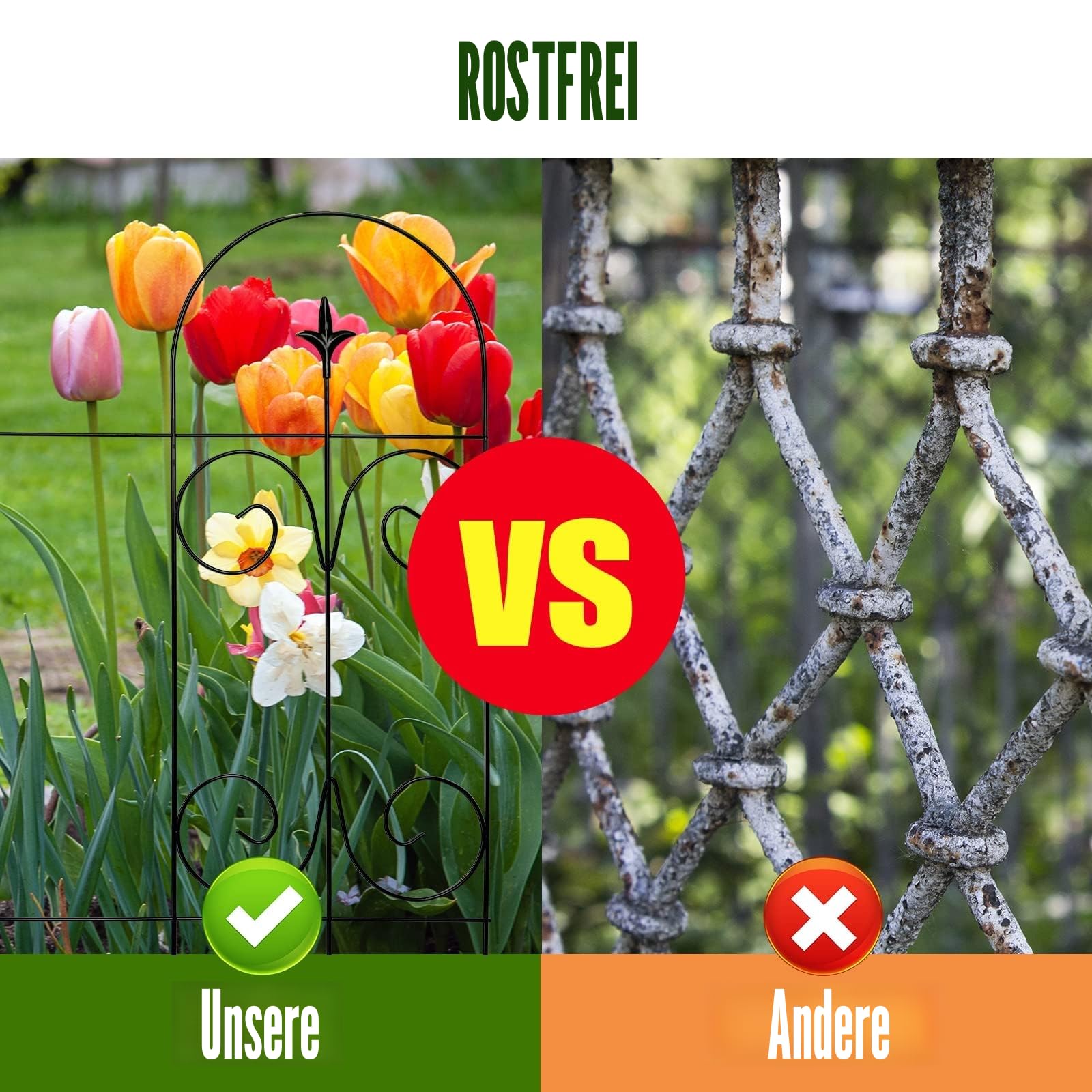 Thealyn Dekorative Gartenzaun-Bordüre aus Metall, 82 cm H x 6,1 m B, rostfrei, schmiedeeiserne Zaunpaneele für Blumenbeete, Bäume, Tierbarriere