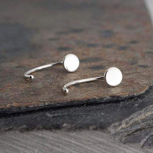 Miniatura 5 de Small 4mm 19 GA Sterling Silver Hammered Disc Handmade Huggie Hoop Earrings Hugger Cartilage Earrings for Women (4mm  1 Pair, 19 Gauge)