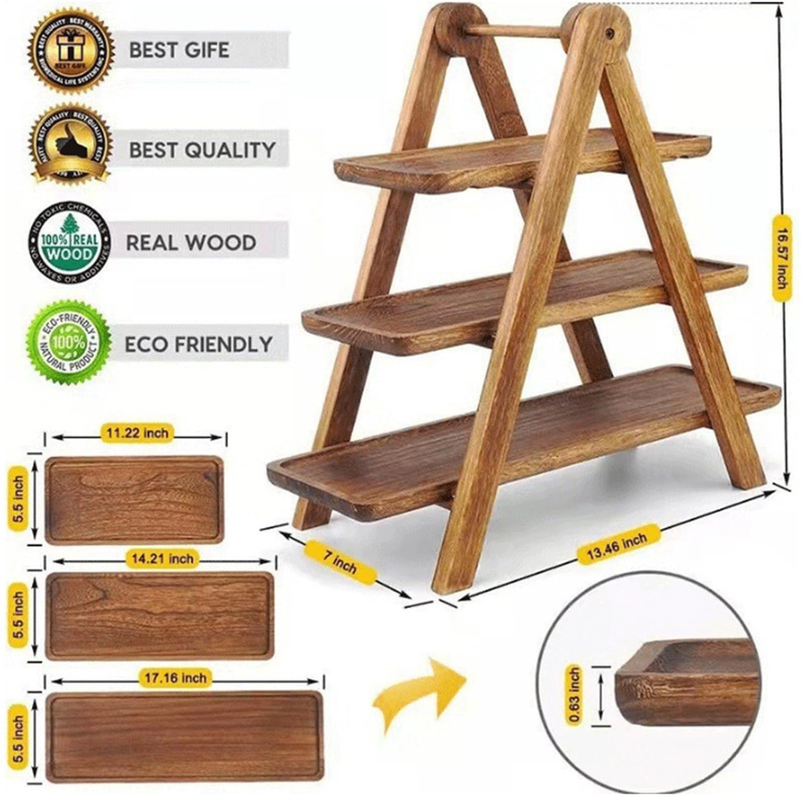 Soporte para Cupcakes de 3 Niveles Bandeja Rectangular De Madera De Triple | Bandeja para Servir de Madera Desmontable Para , Fruta, Postre, Mesa, Pastel, Aperitivo, Pastelería, Boda, Bar, C