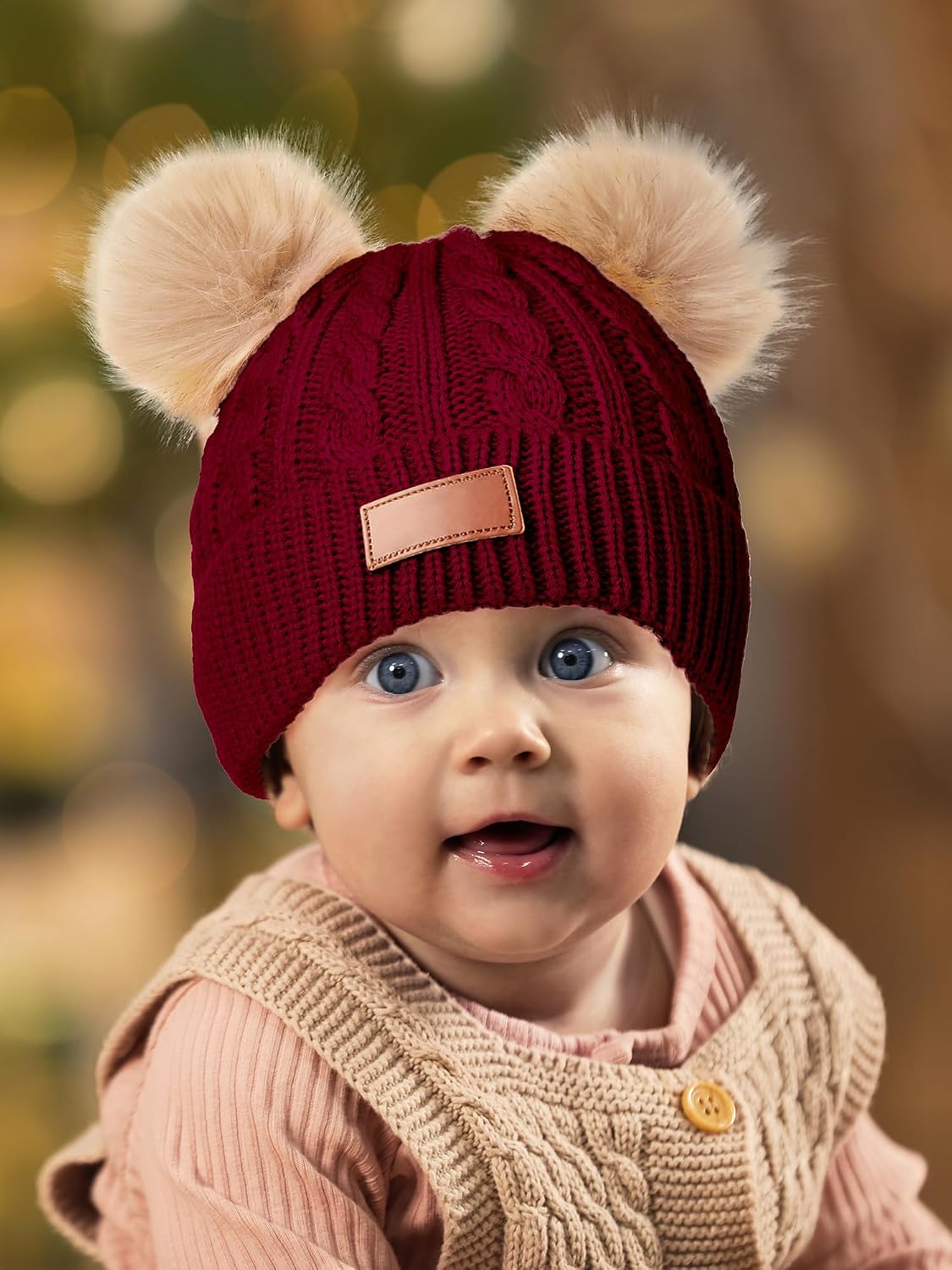 SATINIOR 3 Set Toddler Hat Glove Set, Kids Hats Winter Warm Knitted Beanie Mittens Gloves for Baby Girls Boys 0-6Y(Black, Red, Light Brown)