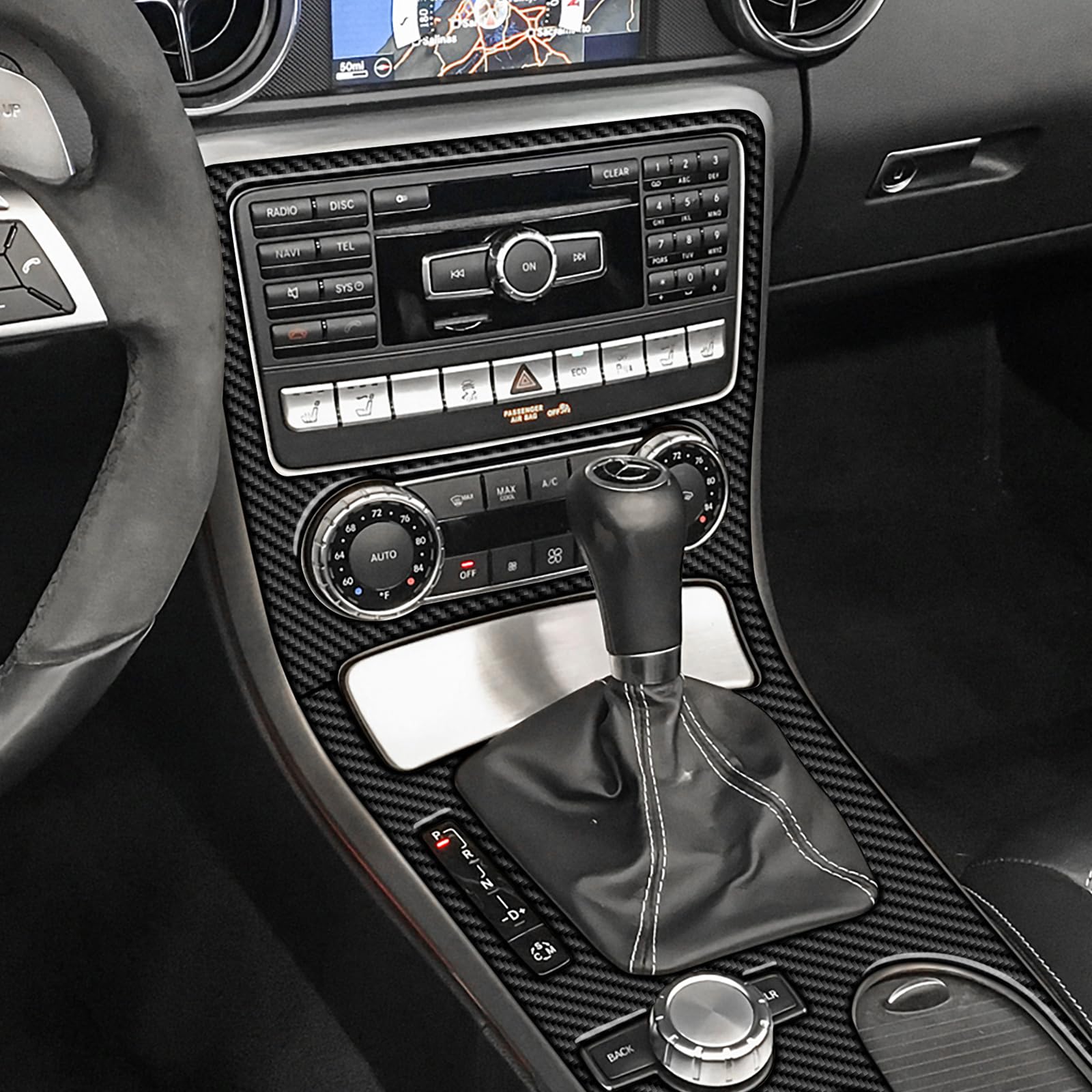 Osłona zmiany biegów pasująca do Mercedes-Benz SLK R172 2011-2016, czarny wygląd karbonu, kierownica po lewej stronie