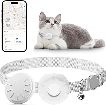 Cat Tracker Collar,No Monthly Fee Tracking Pet Collar with Finder Tag,Compatible with Apple Find MyiOS Only,Breakaway Tractive Design with Reflective Pattern & Bell,LightGreen