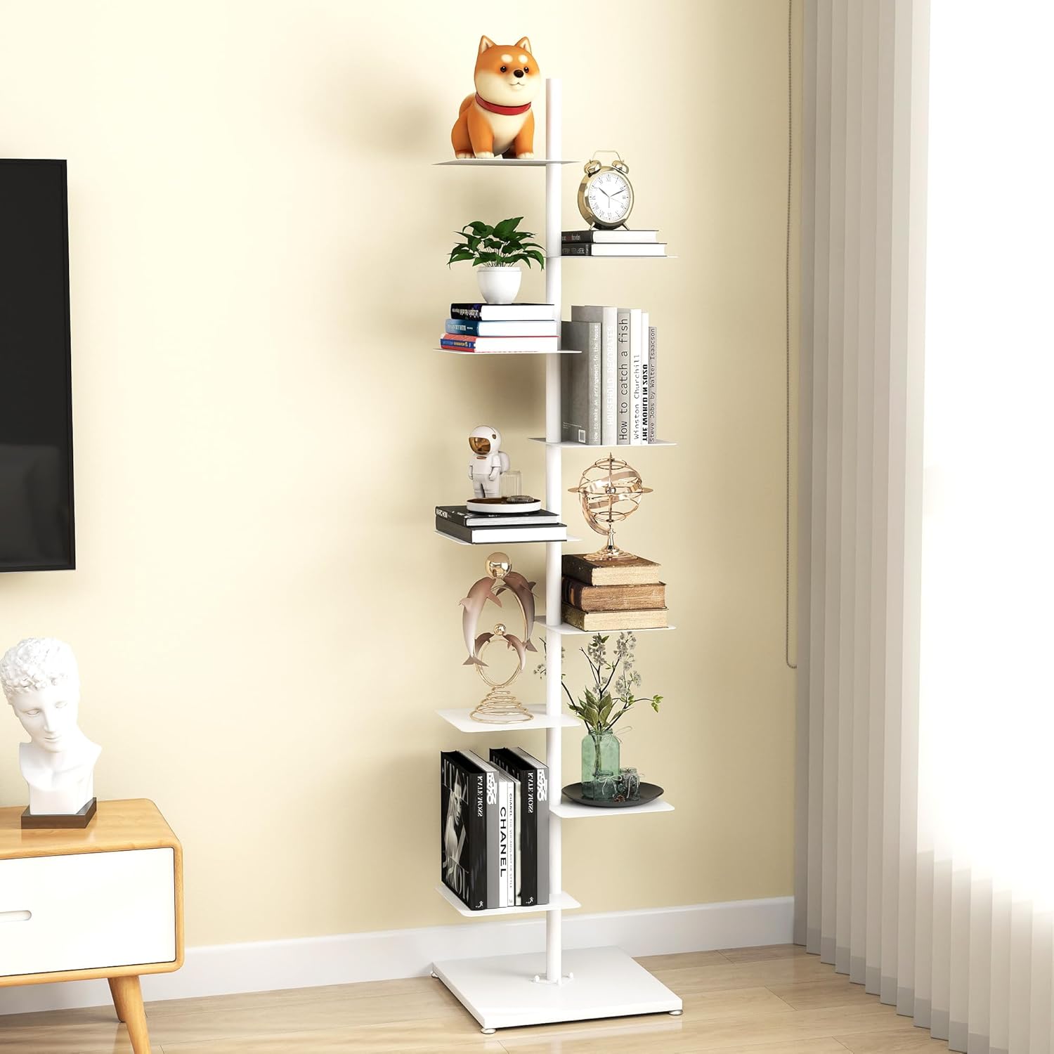 Spine Bookshelf 9 Tier Vertical Spine Book Tower DIY Vertical Bookshelf Tower Spine Book Tower Multipurpose Book Tower Narrow Spine Shelf for Living Room Office Entryway Balcony Study Room