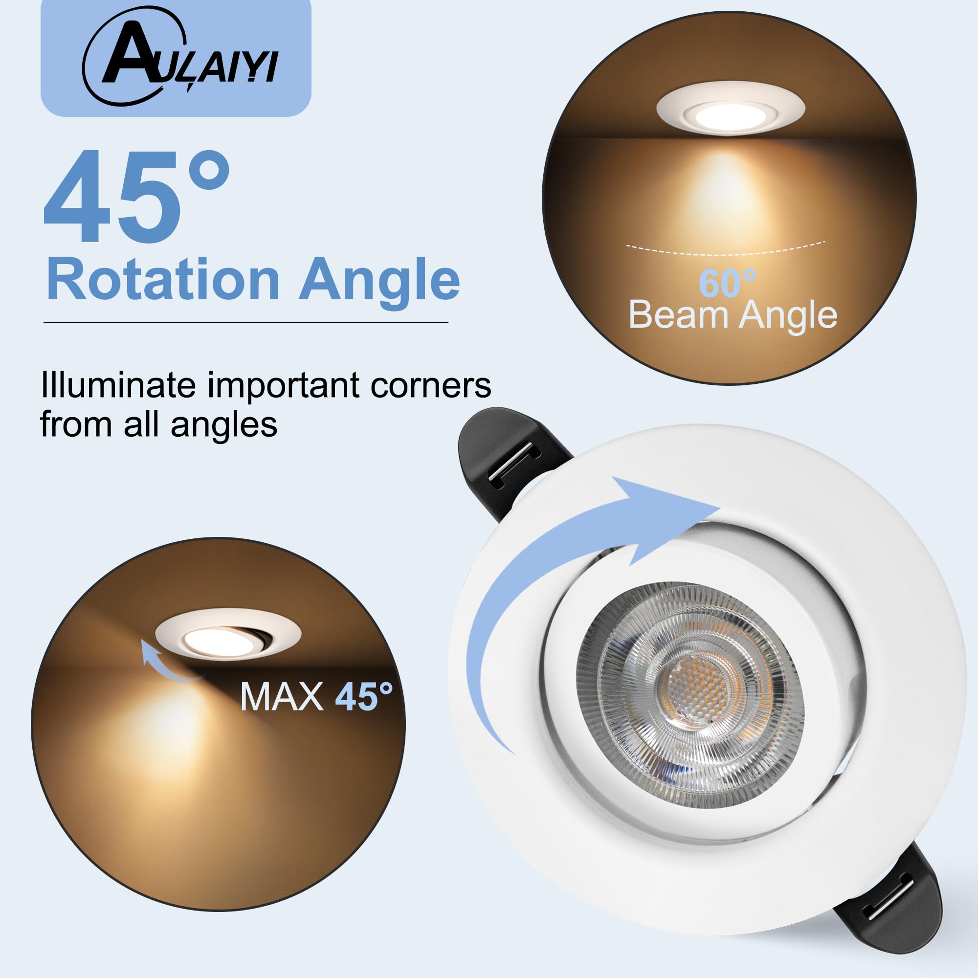 Downlight LED Techo Empotrable Regulable 230V, 5.5W 600LM IP44 Ojos de Buey Ultrafino 68mm, 45° Rotable Focos LED Interior Techo Blanco Calido 2700K Foco Empotrable para Baños, Blanco 6 Pack