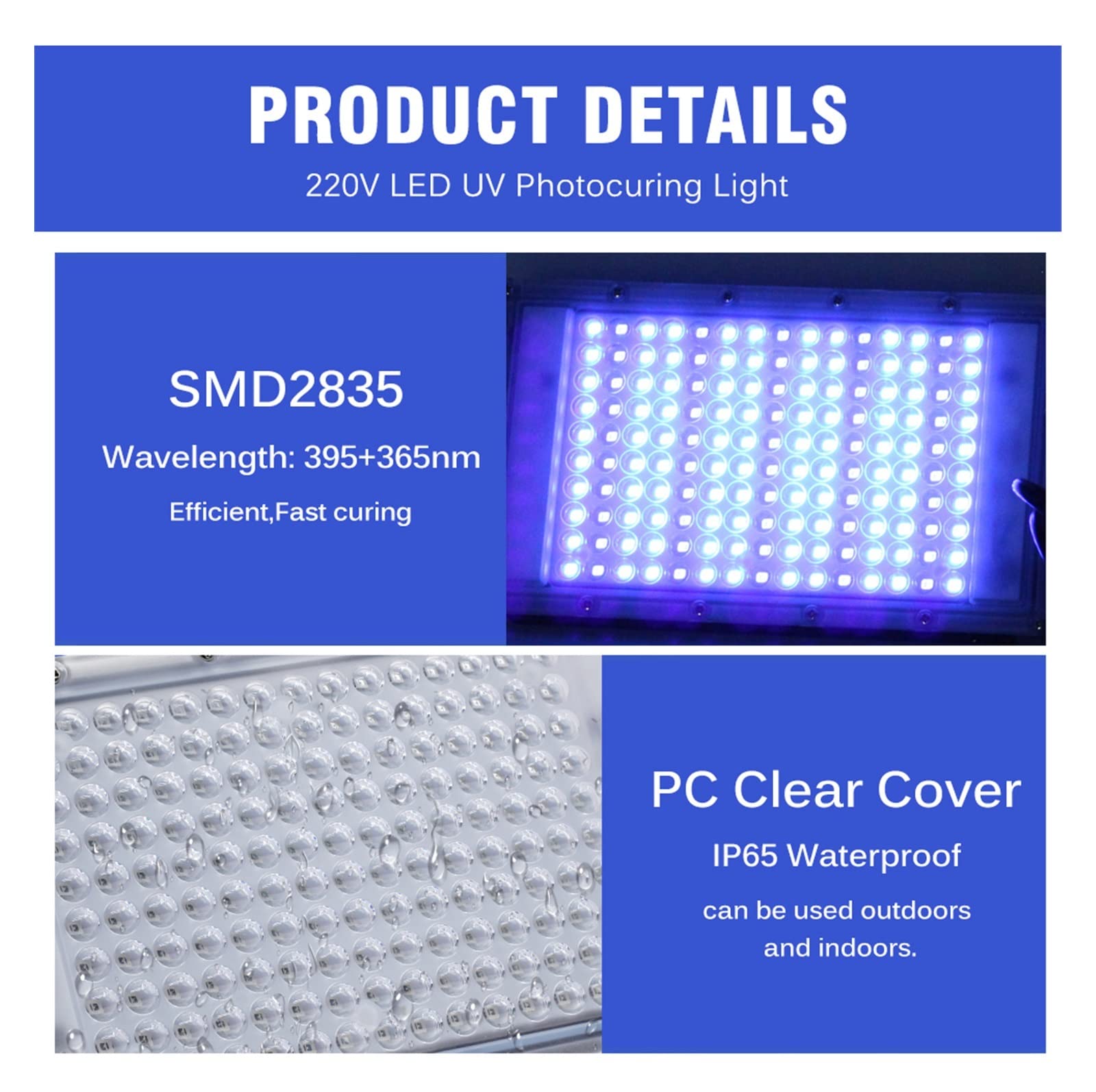 LED-UV-Gel-Härtungslampe, LED-UV-Flutlicht 150 LEDs 300 W UV-Licht wasserdichte Lampe for UV-Kleber-Härtung 3D-Druck-Leiterplatten-Härtung einfach zu bedienen