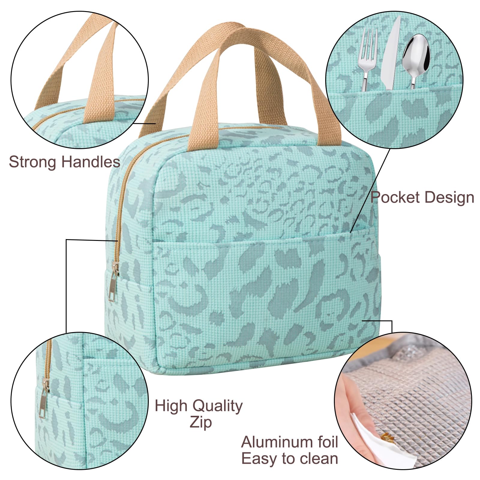 HaJie - Borsa termica per il pranzo, con stampa a fiori di limone, frutta e fiori, borsa termica termica portatile con cerniera, per bambini, donne, lavoro, scuola, ufficio