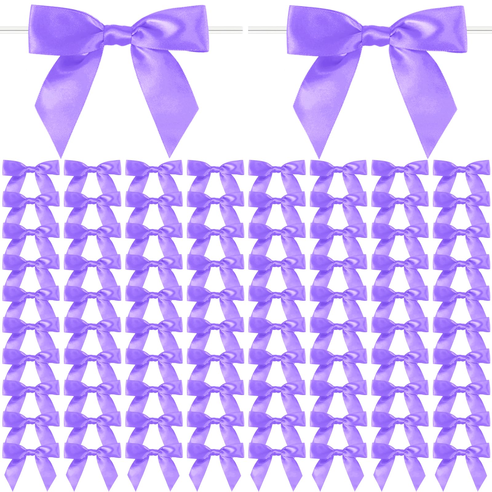 Purple Twist Tie Bows, 100 Pcs Satin Twist Tie Bows for Treat Bag Satin Ribbon Tie Bows for Tying Up Packages Present Bags Bakery Candy Bags