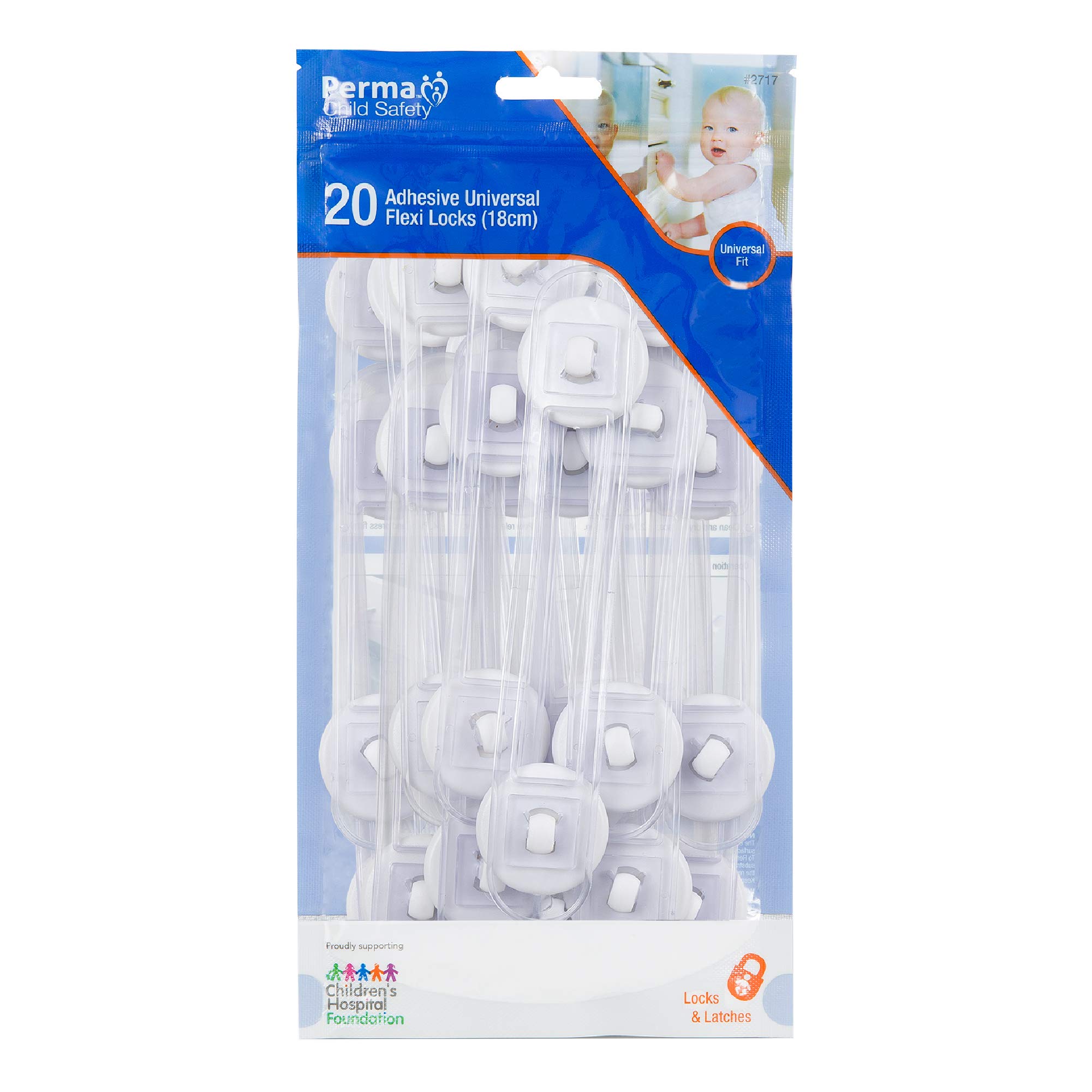 Perma - Cerraduras de seguridad adhesivas para bebés y niños, 20 unidades, transparente/blanco