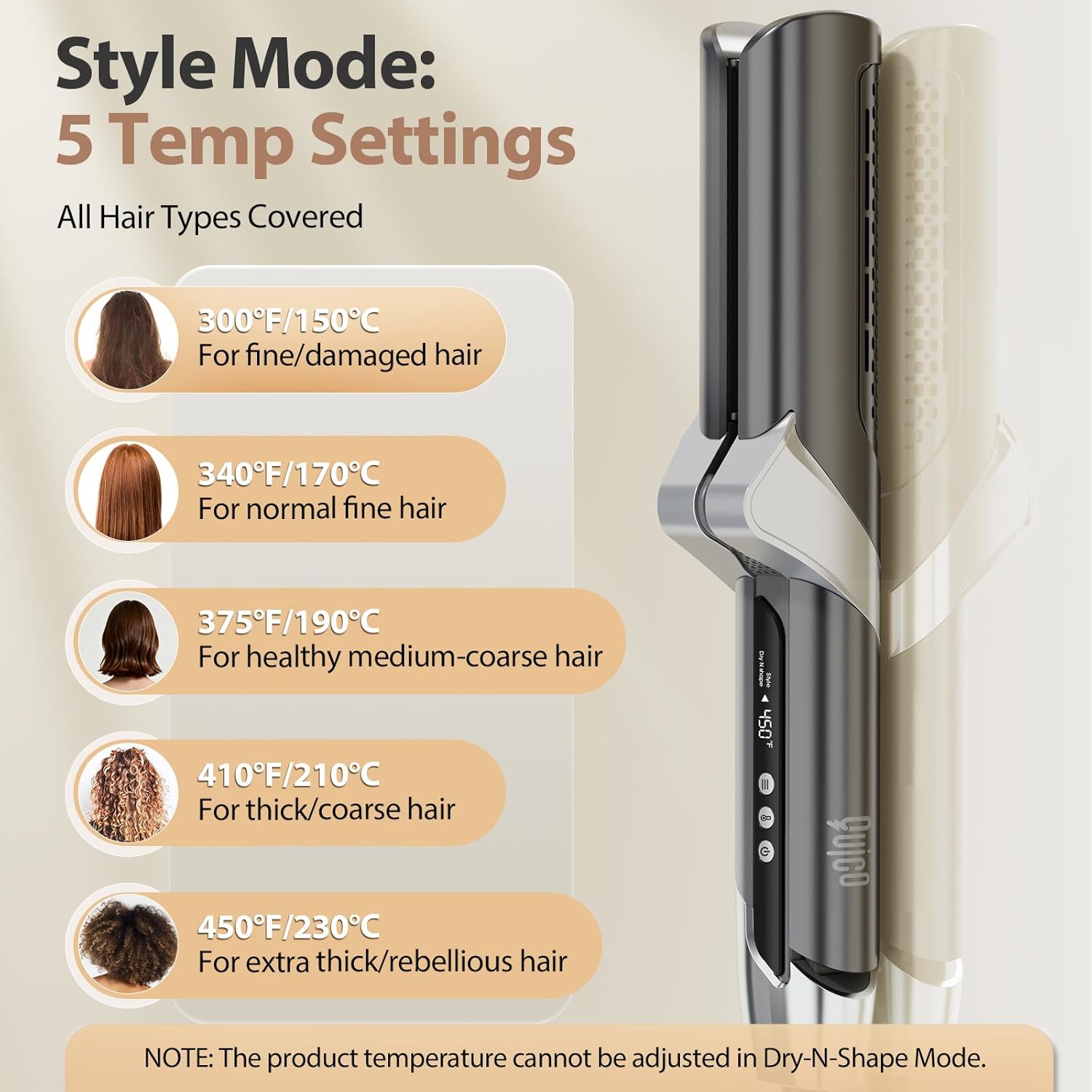 Quico Air Straightener, Ionic Wet to Dry Hair Straightener with High-Speed Airflow, 5 Temps & Dual Voltage 2-in-1 Flat Iron and Hair Blow Dryer Straightener, No Heat Damage, No Hot Plates, Black Grey