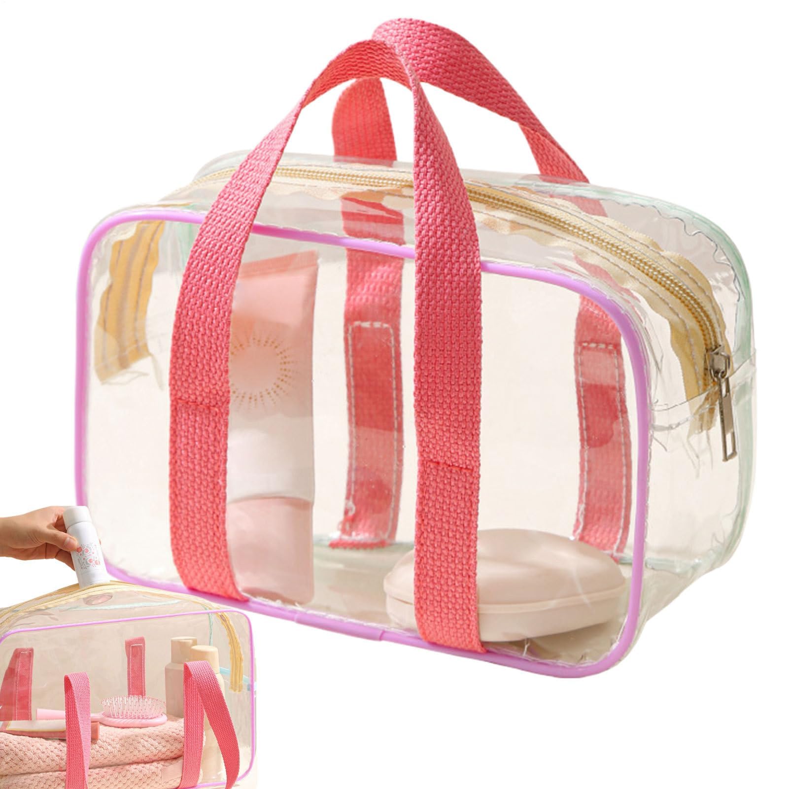 MRKU Trousse de Toilette Transparente, Pochette cosmétique de Plage Portable, Grande Trousse de Toilette résistante à l'eau