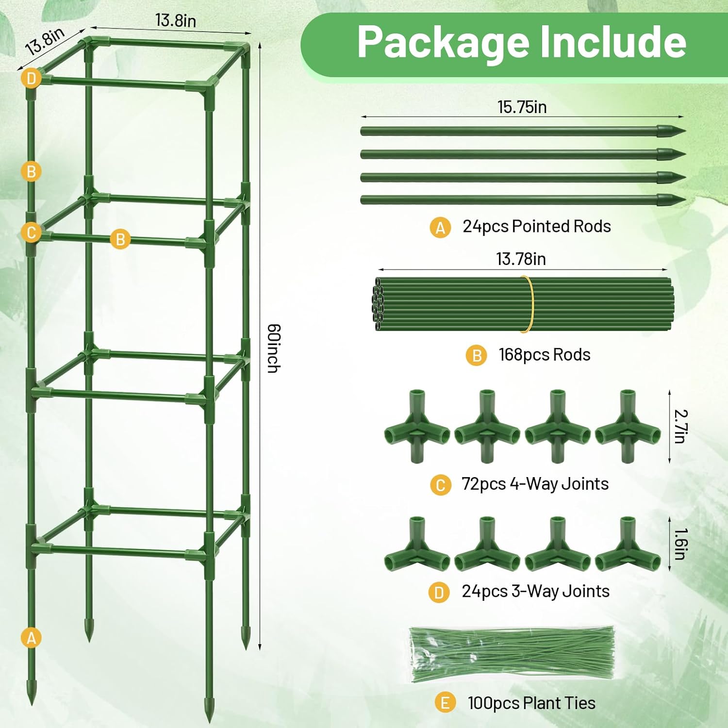 Legigo 6 Pack Square Tomato Cages- 60 Inch Heavy Duty Tomato Trellis for Climbing Plants Outdoor, Tomato Plant Support Stakes Cage Garden Trellis for Garden Raised Garden Bed Cucumbers Vegetables