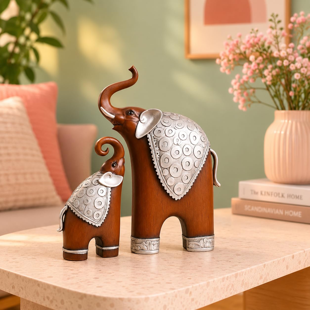 Thai Elephant Figurines - Home Decor Resin Sculptures -5