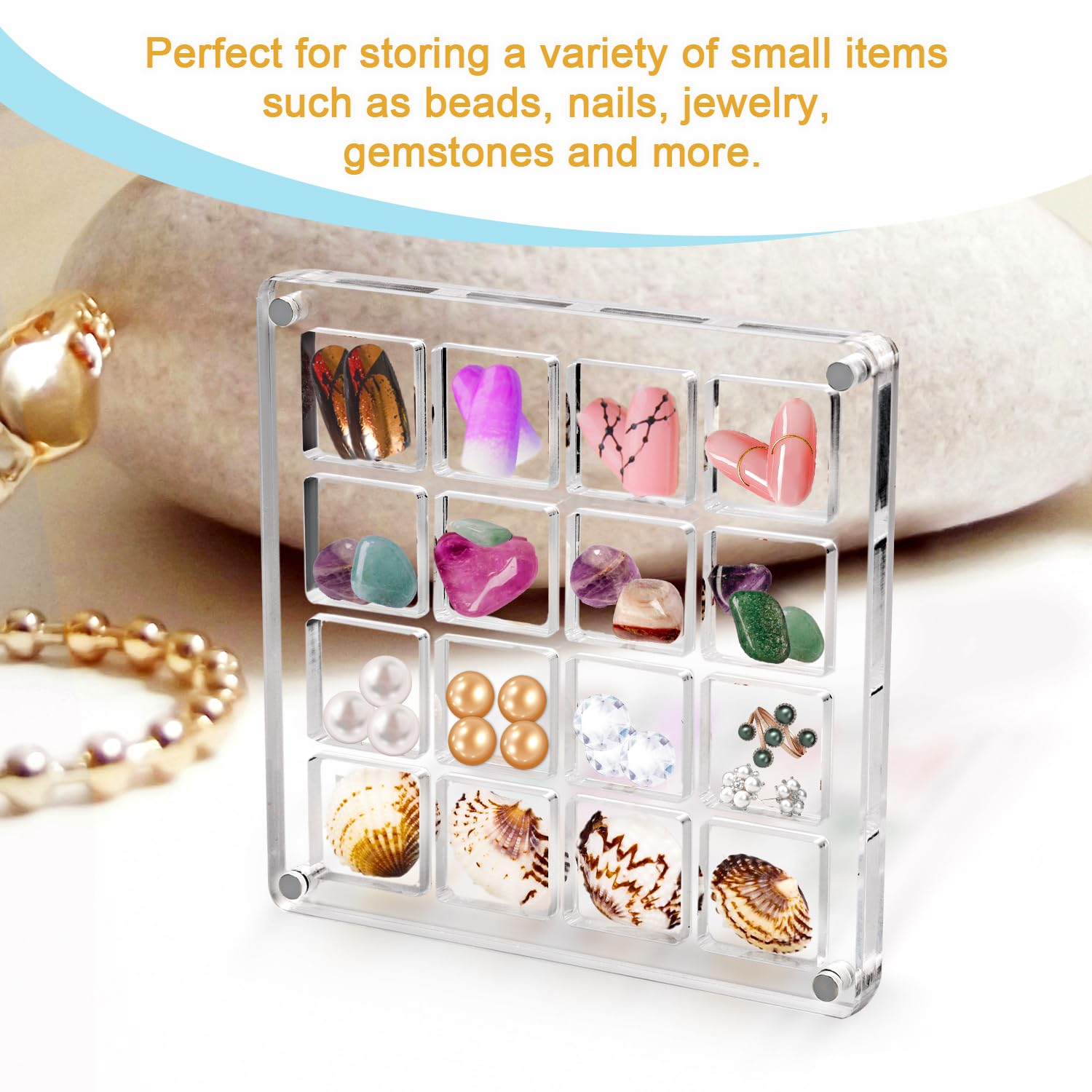 Vitrine En Acrylique Avec 36 Cases Magnétiques 11,8x11,8 Cm - Pour Coquillages, Perles, Collections