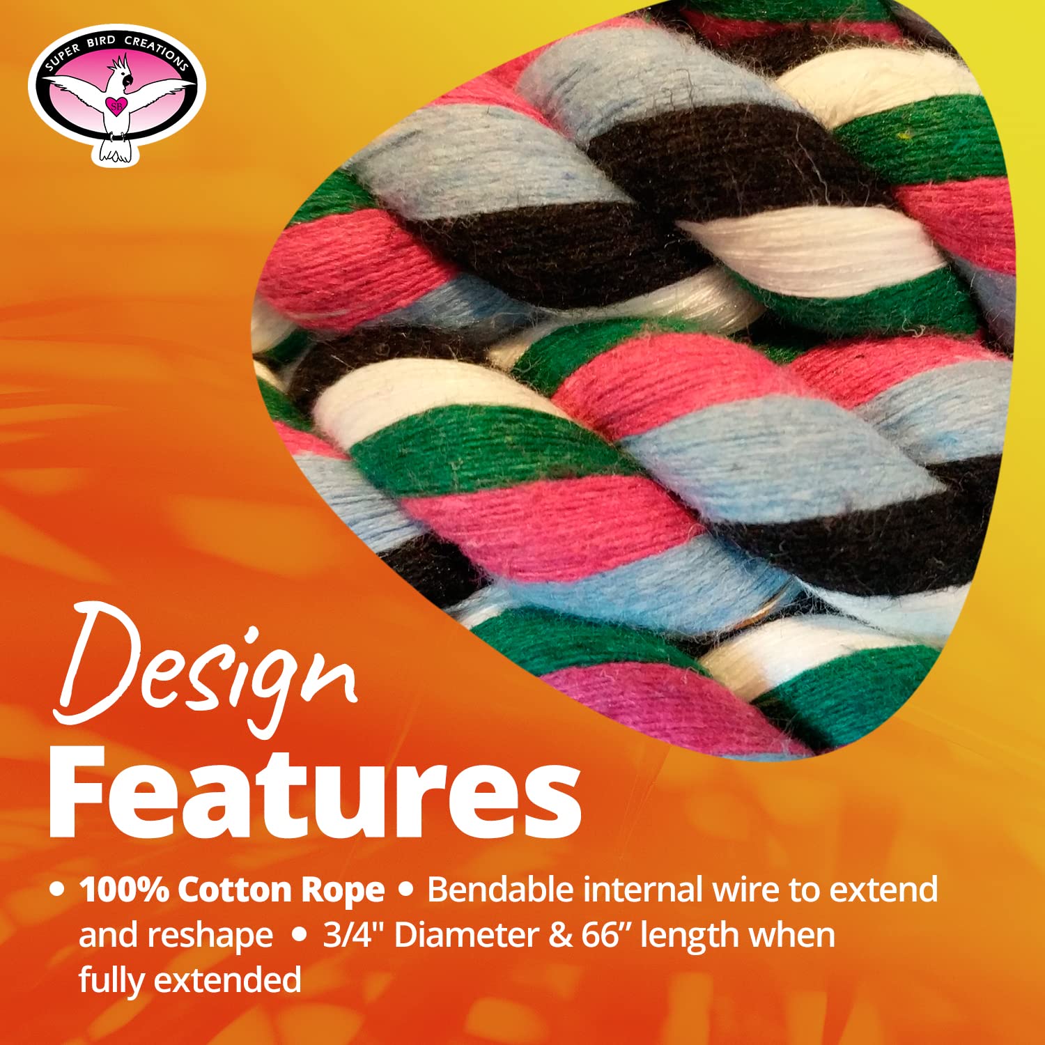 Super Bird Creations 3/10,2 cm par 167,6 cm Corde Bungee Jouet pour Oiseau, Medium