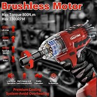 HOFTME Akkus Ütvecsavarozó 1/2" 700Nm Brushless 20V Lítium Akkumulátor Piros 2