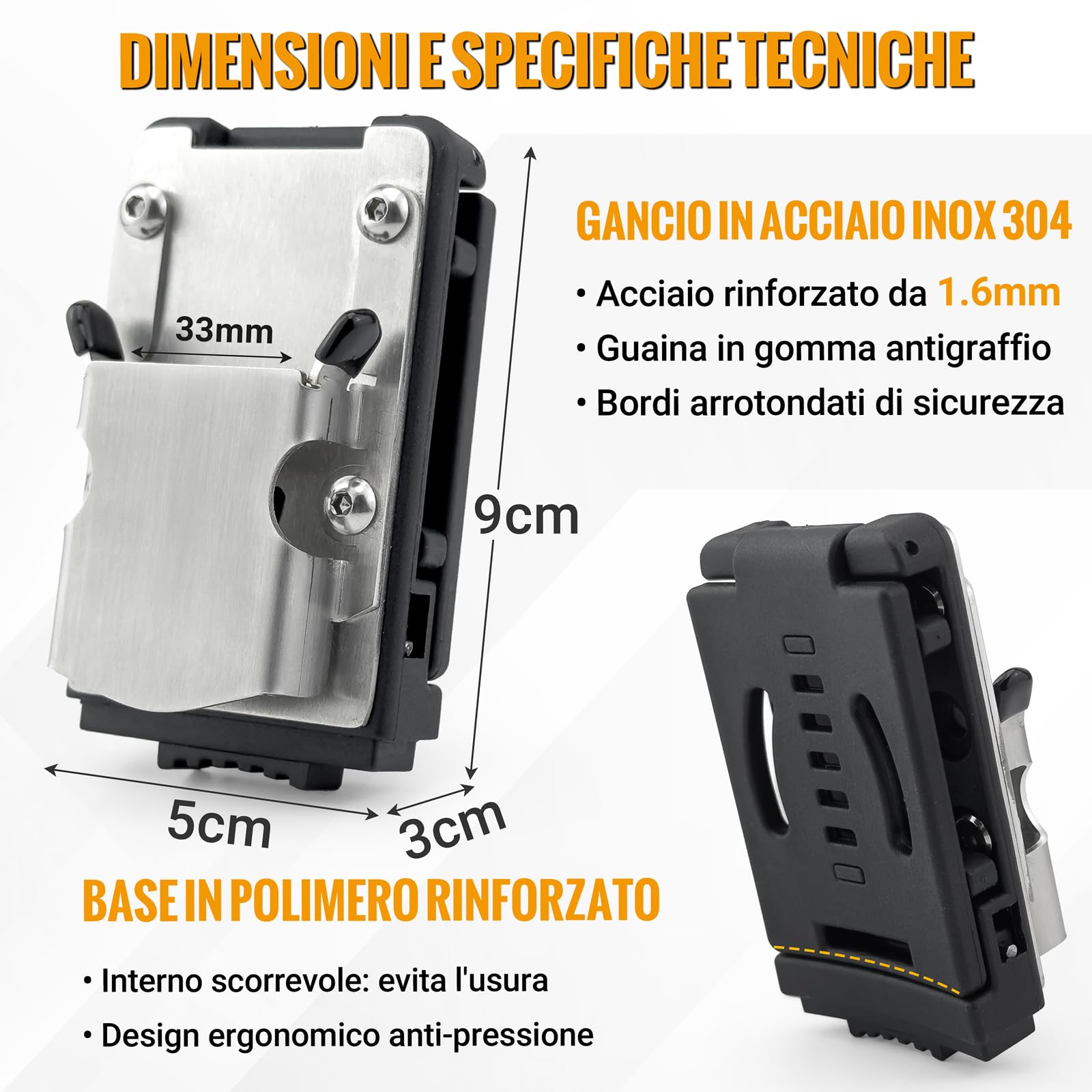 Porta Attrezzi da Cintura - Supporto Clip-on in Acciaio Inossidabile 304, Cintura Porta per Utensili per Ganci, per Trapani Senza Fili, Avvitatori ad Impulsi, Chiodatrici, Metri a Nastro