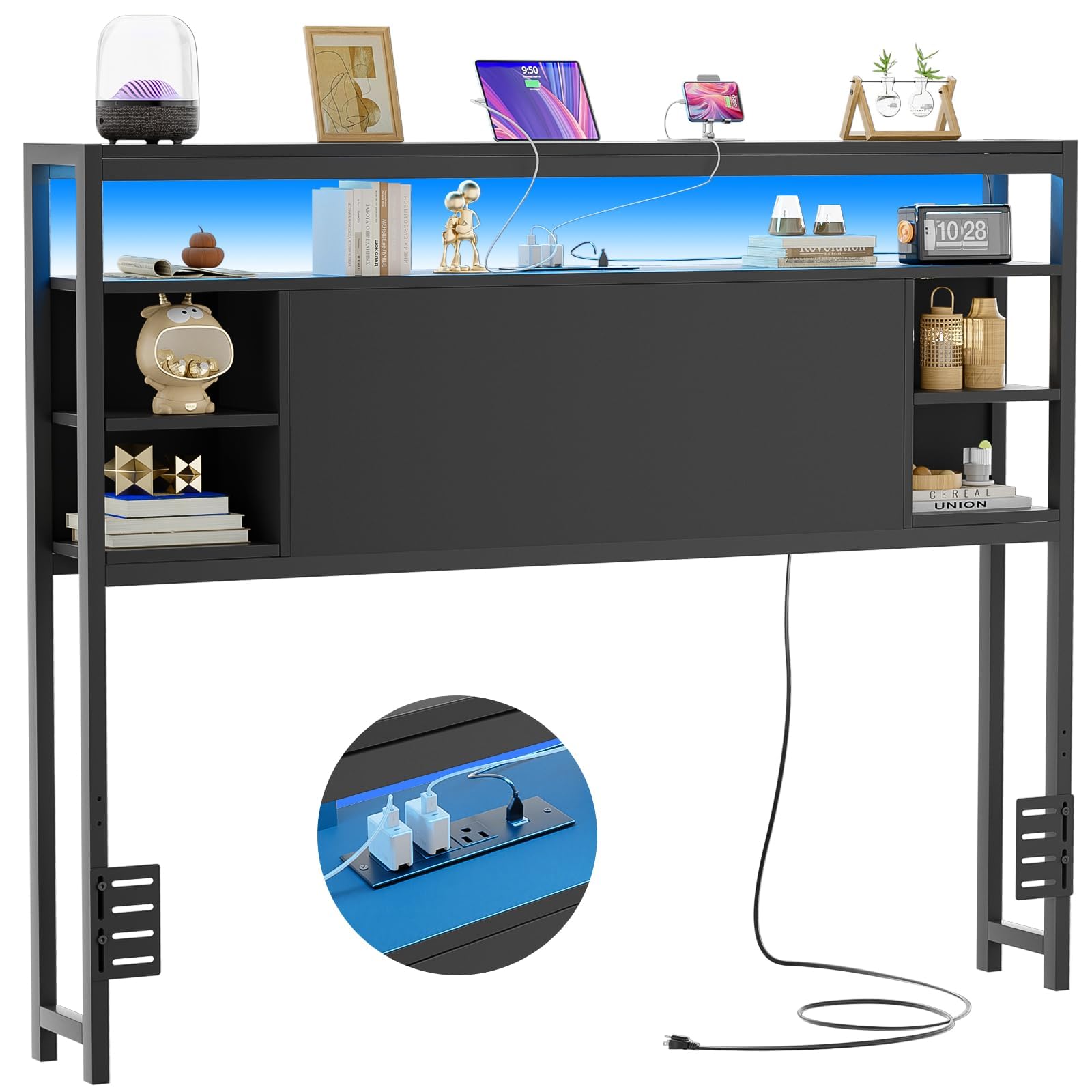 Unikito Full Size Headboard with Storage, Headboard with Outlets and RGB LED Light, Sturdy Head Boards for Full Size Bed, Stable Head Board Only for