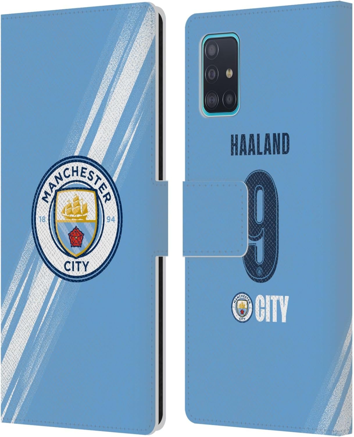 Head Case Designs Officially Licensed Manchester City Man City FC Erling Haaland 2025/26 Players Home Kit Leather Wallet Case Compatible with Samsung Galaxy A51 (2019)