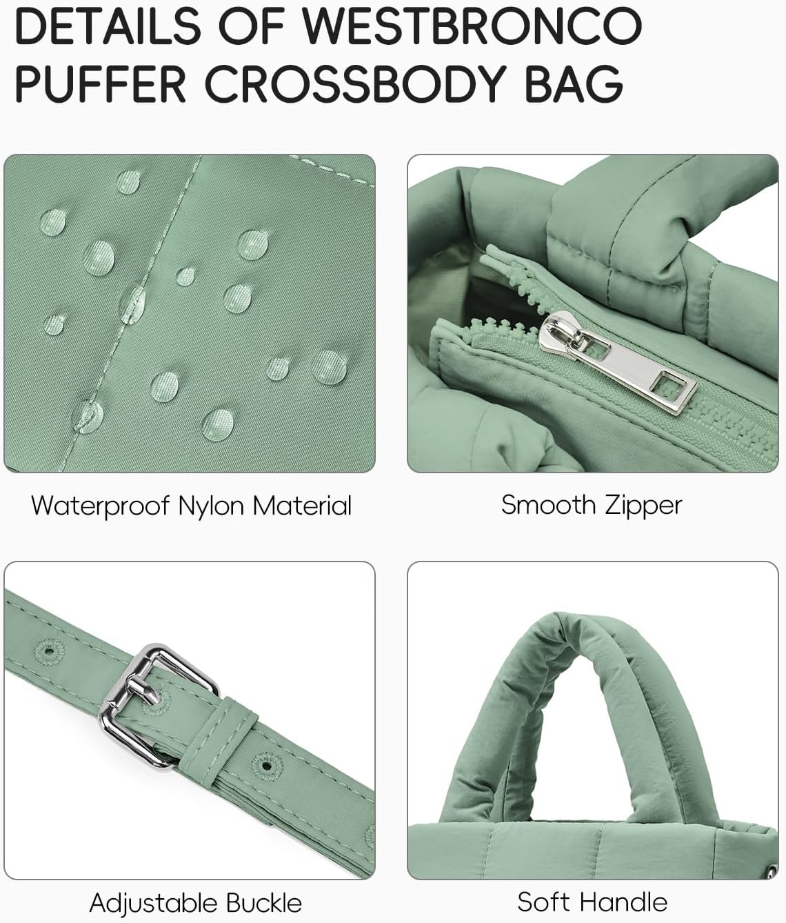 WESTBRONCO Small Puffer Crossbody Bags for Women Mini Tote Bag, Puffy Nylon Shoulder Purse, Womens Quilted Handbags - Image 4