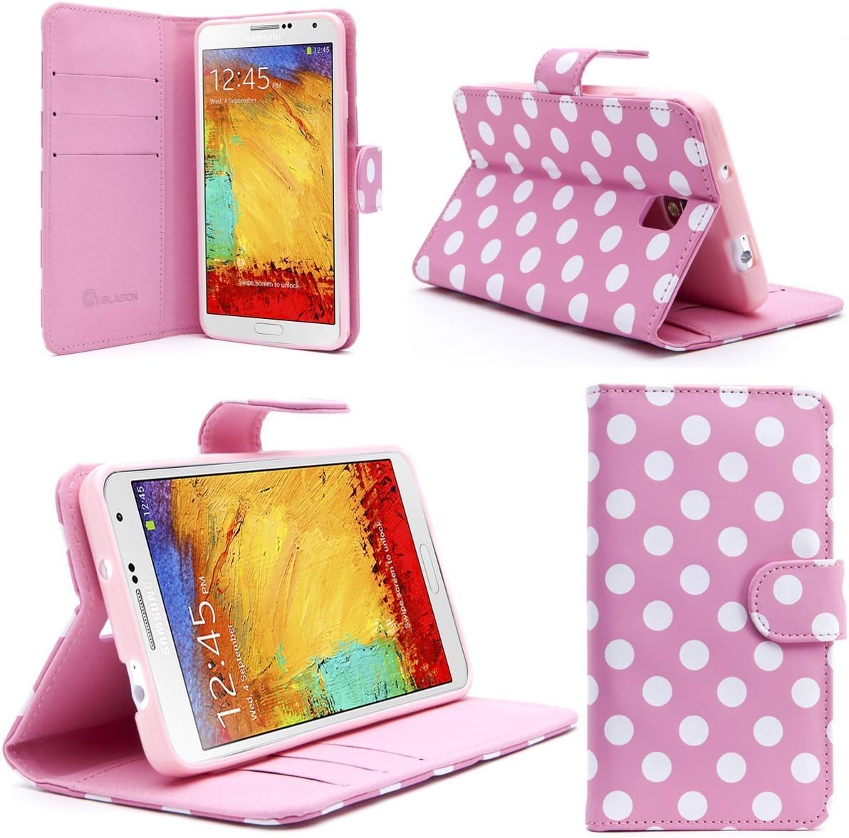 i-Blason Samsung Galaxy Note 3 Note III N9000 Smart Phone Leather Slim Book Case Cover with Stand Featuure (Dalmatian Pink)