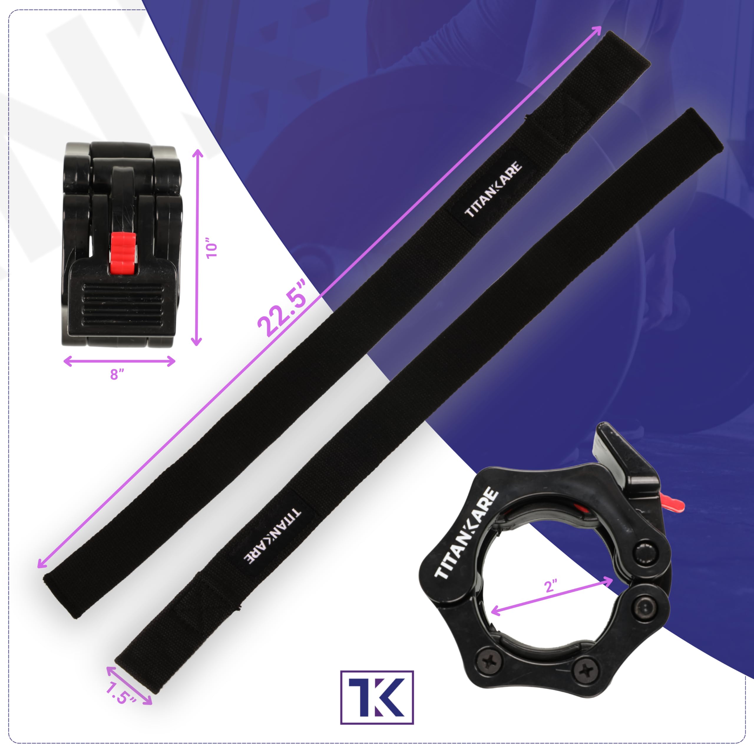 TITANKARE Olympic Barbell Clips Combo, 2 Inch Barbell Clamps and Wrist Support Straps, Gym Barbell Bar Accessories - Image 4