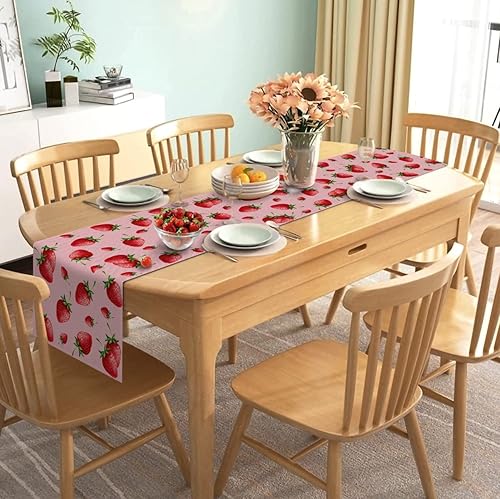 Miniatura 2 de Nepnuser Camino de mesa de fresa para niña, baby shower, decoración de fiesta de cumpleaños, decoración del hogar, comedor, cocina (13 x 72 pulgadas)