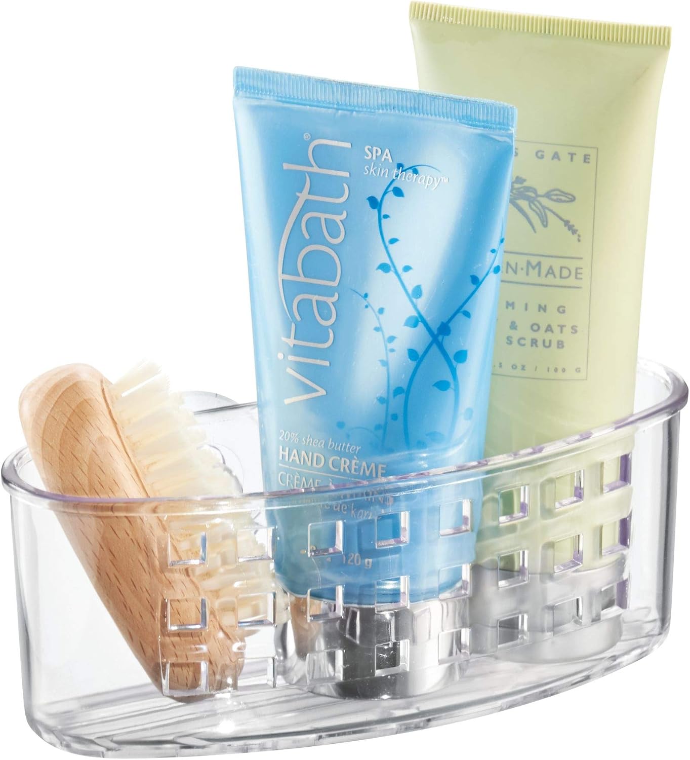 iDesign BPA-Free Plastic Bathroom Suction Organizer Basket - 6.5" x 2.75" x 2.5", Clear