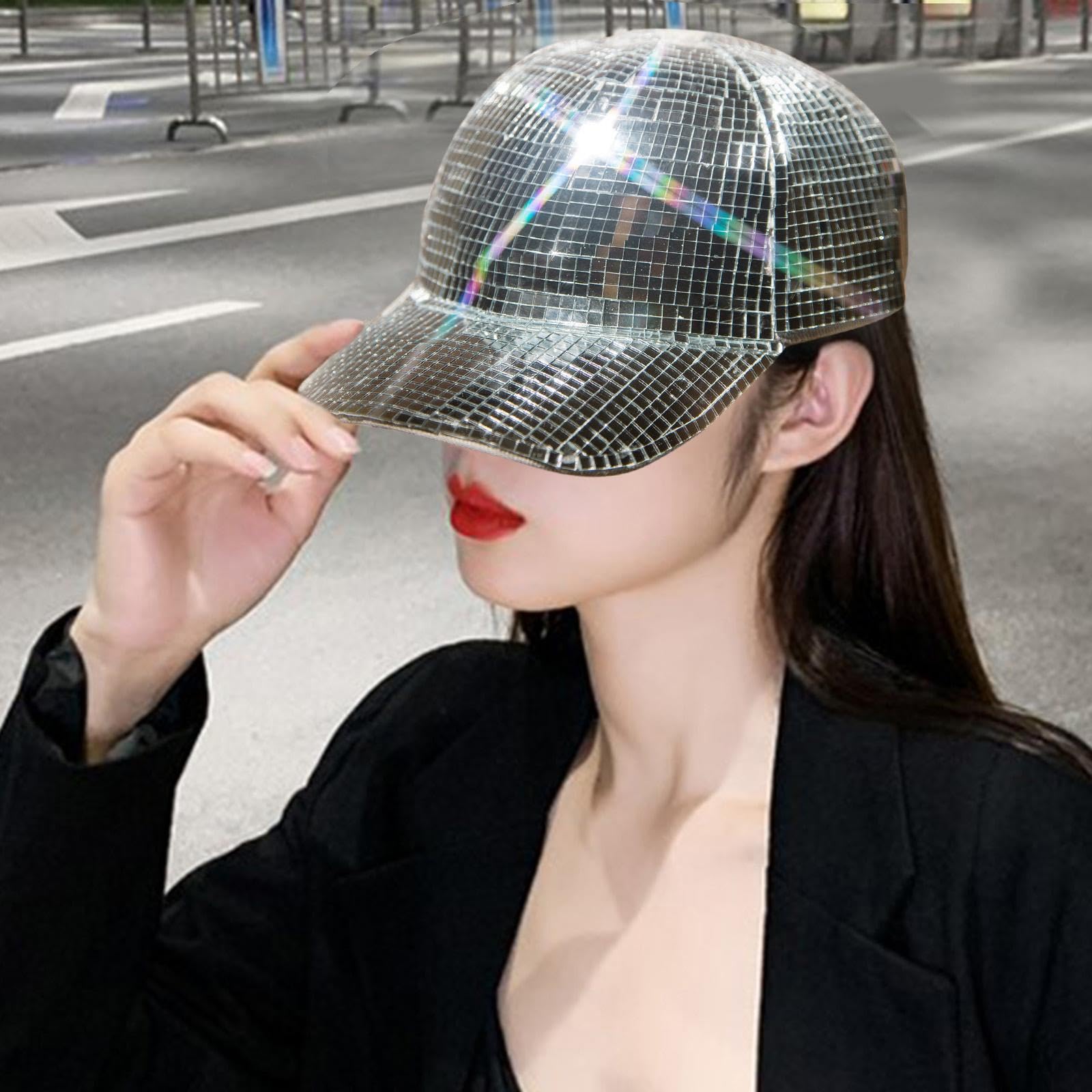 Sombrero de espejo de bola de discoteca Gorra de discoteca Sombrero de bola de espejo con visera para disfraces de vacaciones