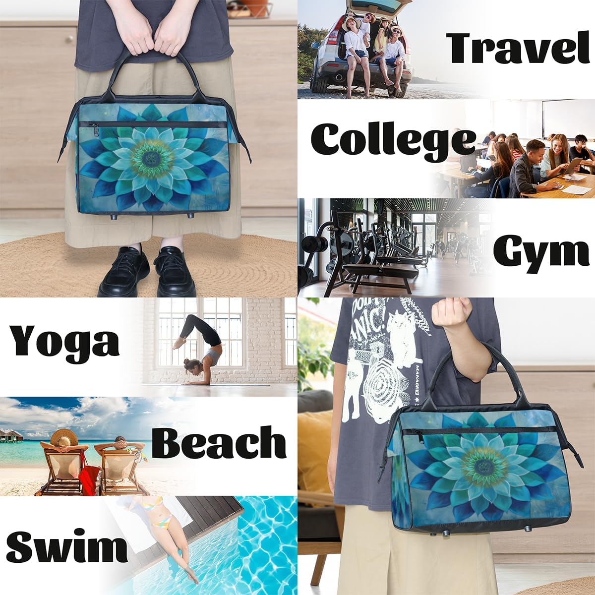 Blue Mandala Carpet Small Overnight Weekender Tote Bag for Women Men Foldable Travel Duffel Bags Lightweight Sports Gym Bag Waterproof Carry On Luggage Weekender Bag for Traveling Gifts