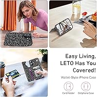 Vista 704 de LETO para iPhone 15 Pro Funda tipo cartera - Tapa tipo folio con patada - Diseños de moda - Tarjetero - Funda protectora para mujeres y niñas - 6.1