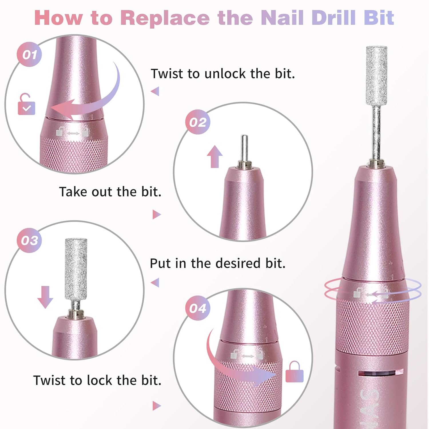 Electric Nail Drill Machine Professional, 35000 RPM Cordless Nail File, Portable Rechargeable Nail Drill and Bits for Acrylic Gel Nails Polishing Removing