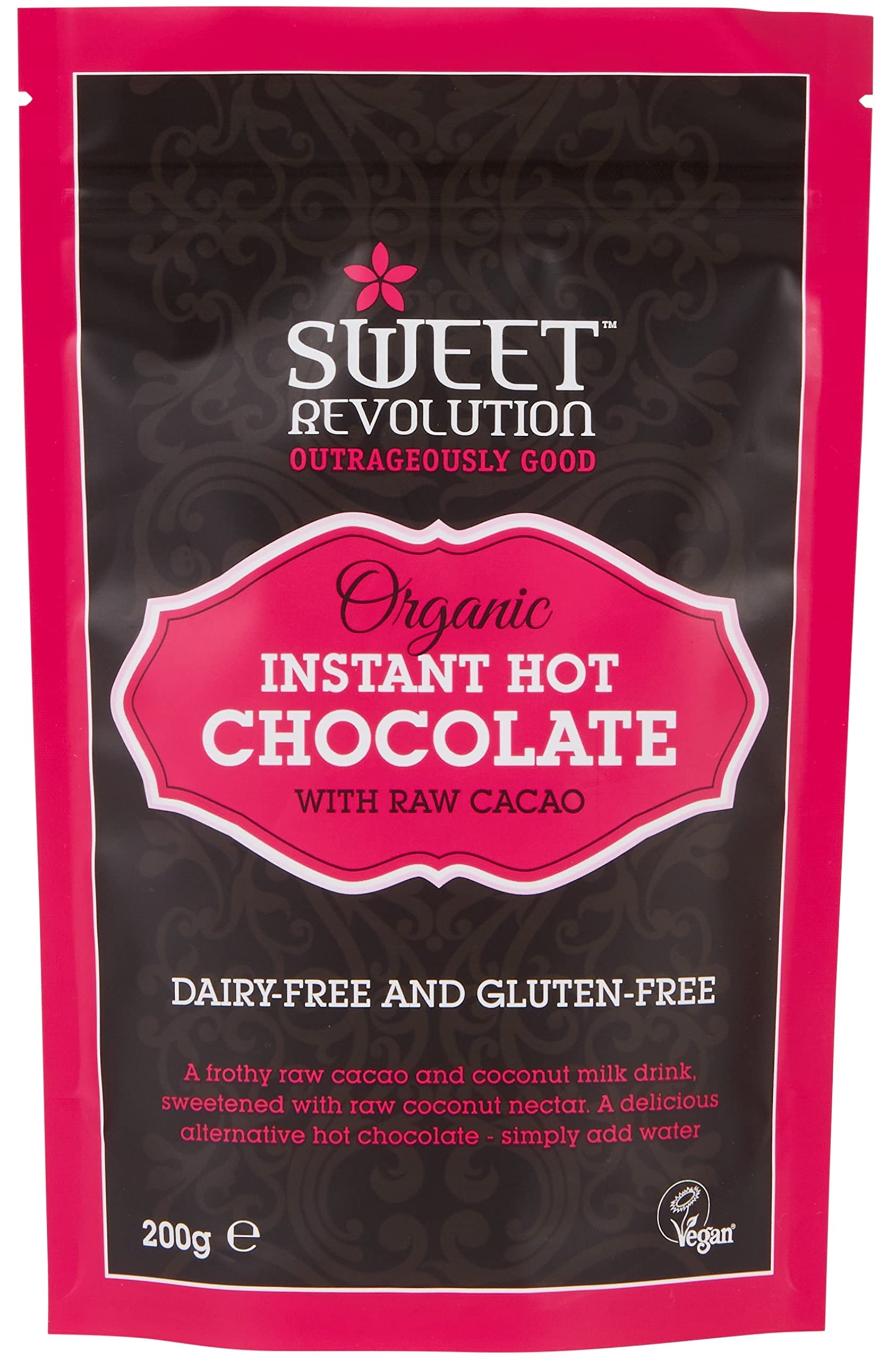 Sweet Revolution Organic Instant Hot Chocolate with Raw Cacao (200g), Dairy Free and Gluten Free.EU Organic