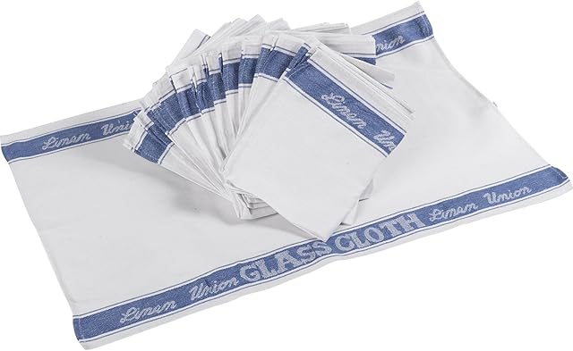 Pack of 12 Manita Linen Union Glass Cloths Catering Bar Restaurant Tea Towels 20" x 30" (Blue)