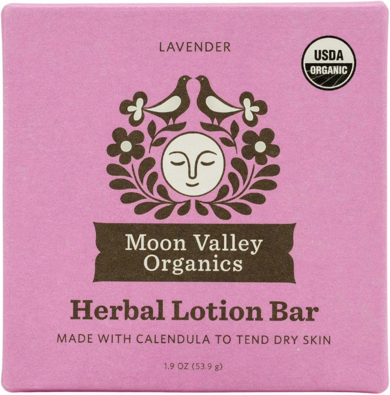 Moon Valley Organics Herbal Lotion Bar in Lavender, Moon Melt Bar, Calendula and Comfrey, Beeswax, Heal and Restore Chapped Skin, Soothing