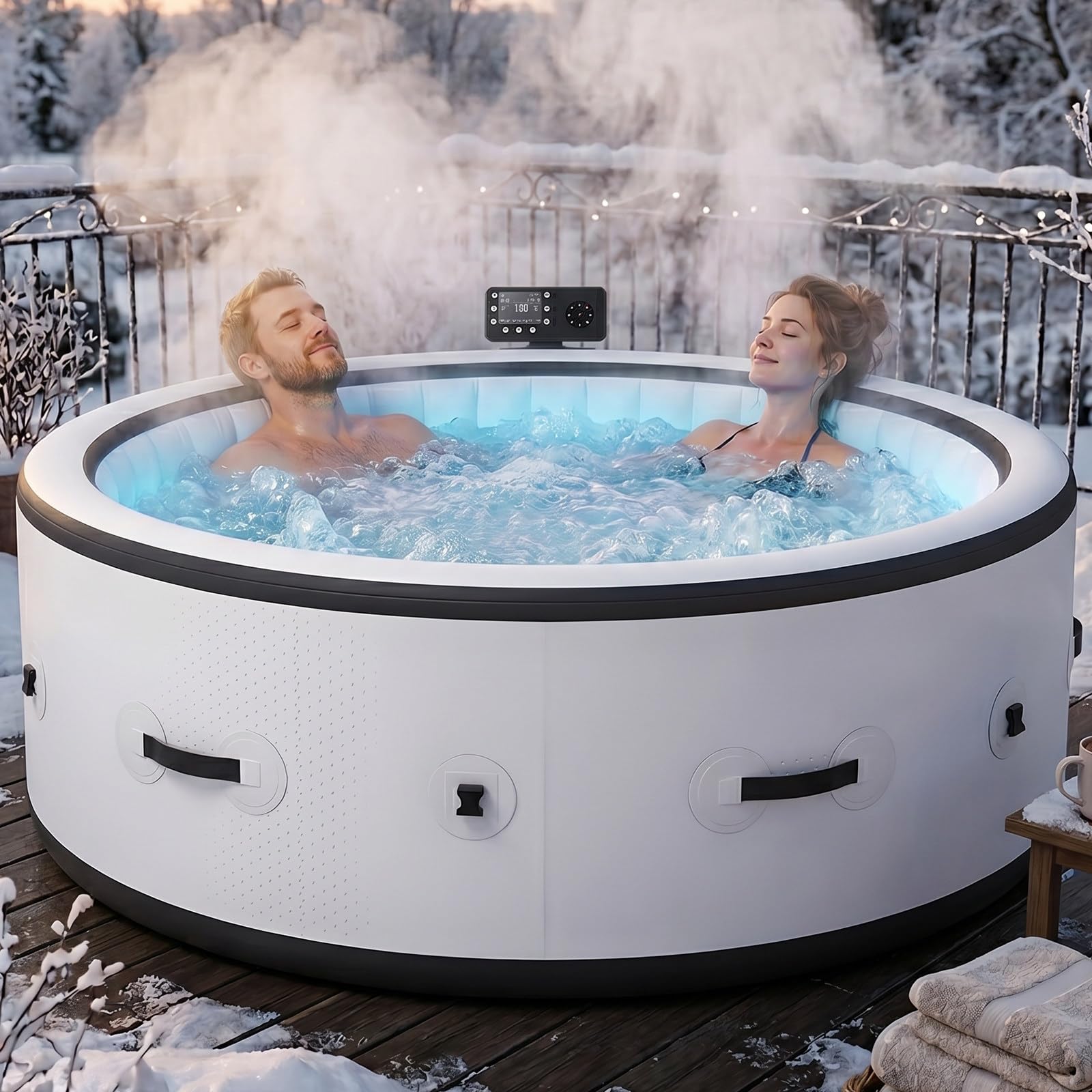 Hot Tub Portátil Grande 2-3 Personas 183 cm para Patio Trasero 40℃ Control Inteligente de Temperatura 150 Chorros de Burbujas Material Resistente a Perforaciones Incluye Manguera de Drenaje Filtro L