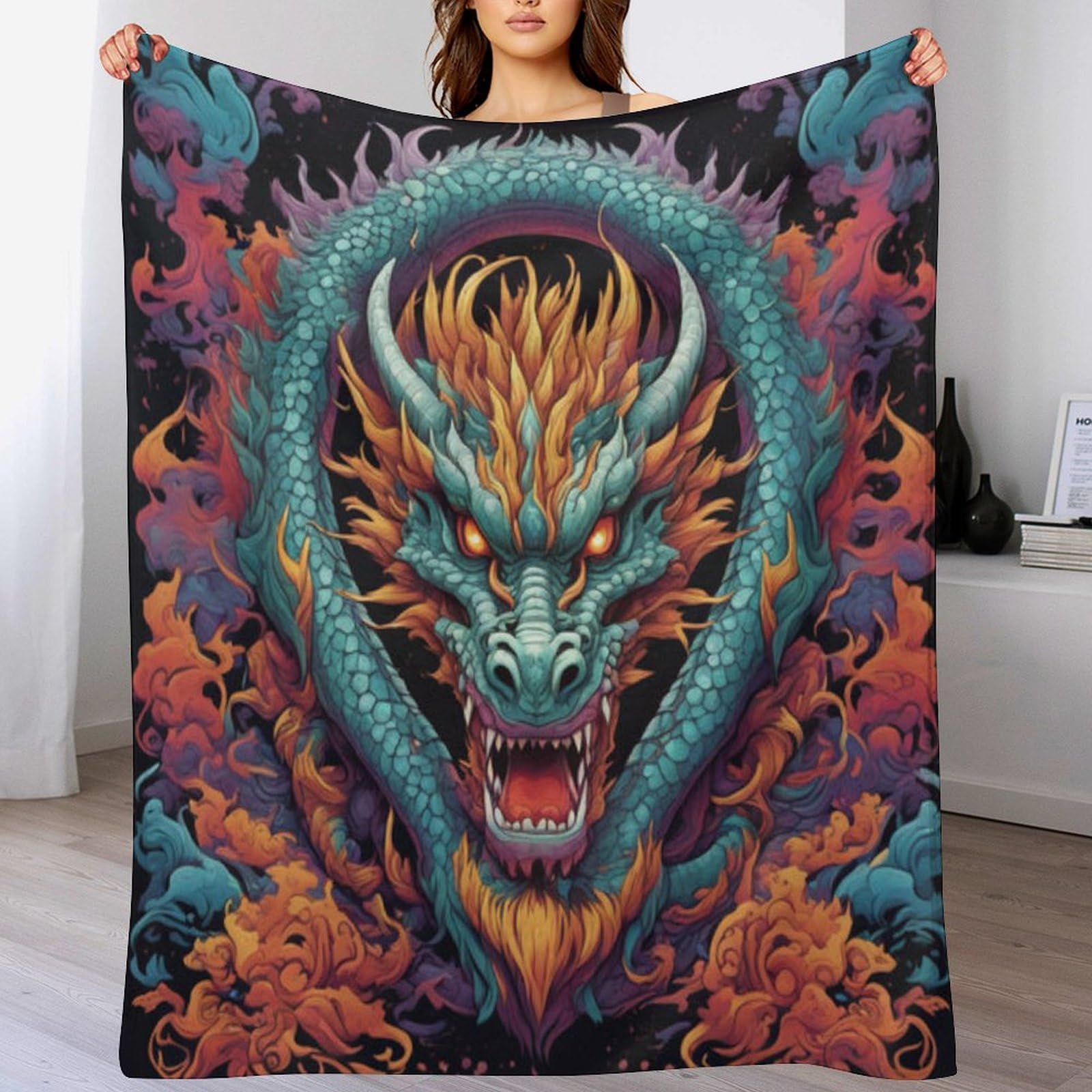 Couverture dragon contre le froid plaid doux lavable pour lit canapé
