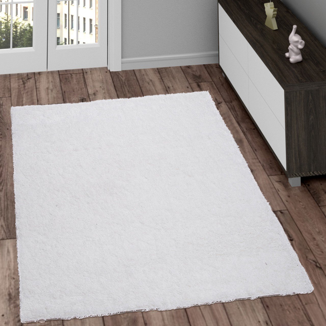 Tapiso Optymalny dywan Shaggy, do salonu, z wysokim runem, jednokolorowy, biały, antyczny, biały, do sypialni, pokoju gościnnego, Ökotex 80 x 150 cm