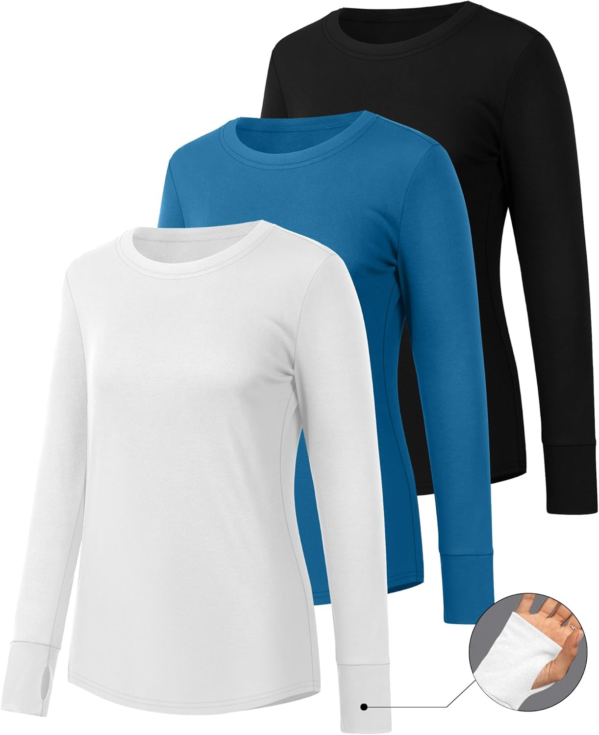 Huukeay 3 Pack Women's Long Sleeve Shirts with Thumb Holes, Cotton Casual Crew Neck Tunic Tops Fall Loose Y2k Trendy Outfits - Image 3